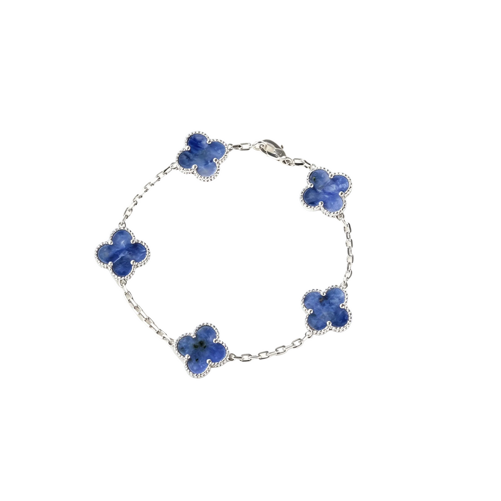 Blue Agate Five-Motif Four-Leaf Clover Bracelet – Lucky Charm