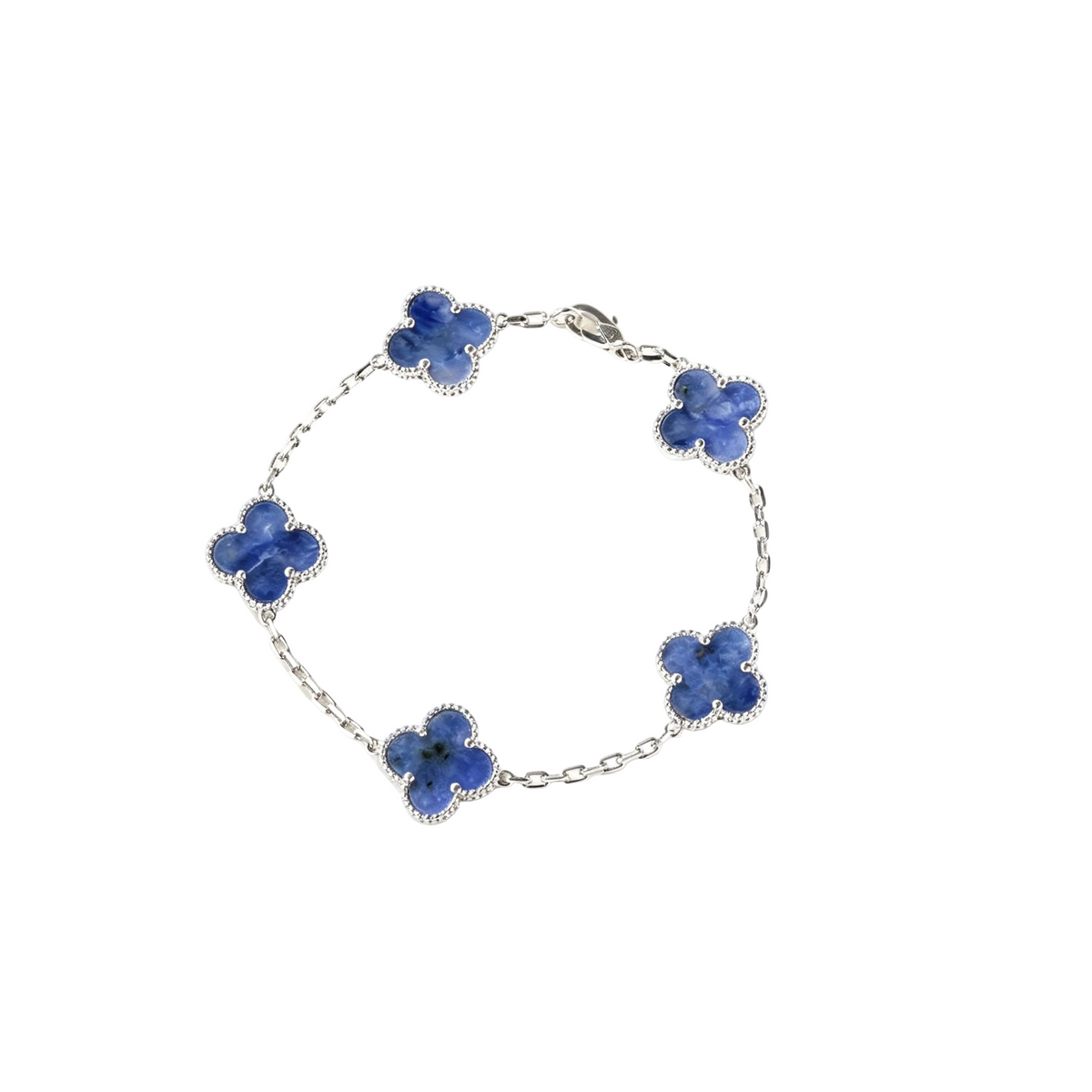 Blue Agate Five-Motif Four-Leaf Clover Bracelet – Lucky Charm