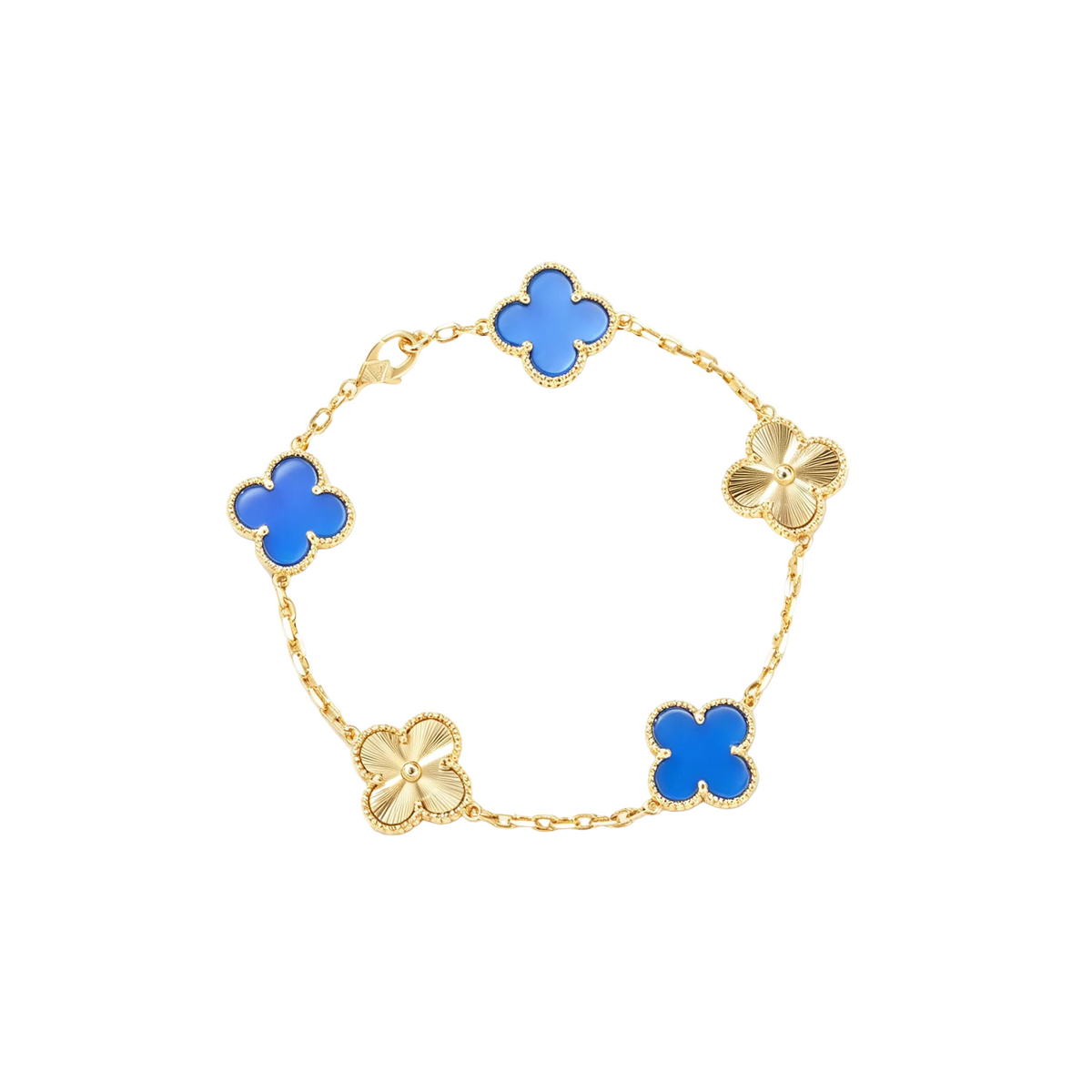 Carved Blue Chalcedony Five-Motif Bracelet – Delicate Floral Design