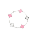 Carved Rhodonite Five-Motif Bracelet – Rose-Pink Floral Design