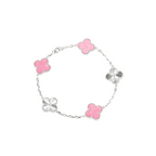 Carved Rhodonite Five-Motif Bracelet – Rose-Pink Floral Design
