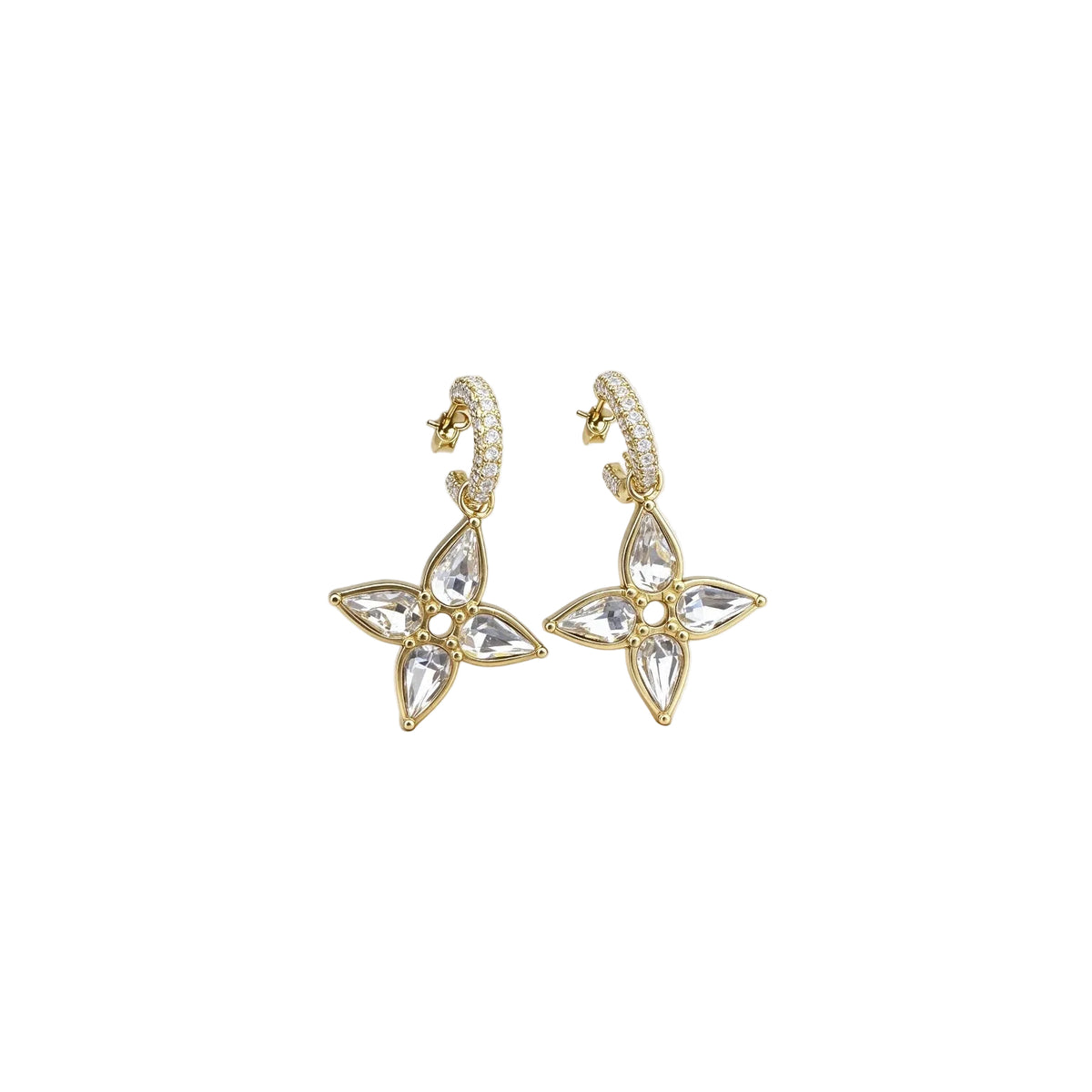 Four Point Star Drop Hoop Earrings Inlaid Sparkling Gemstones Fashion Women Ear Jewelry