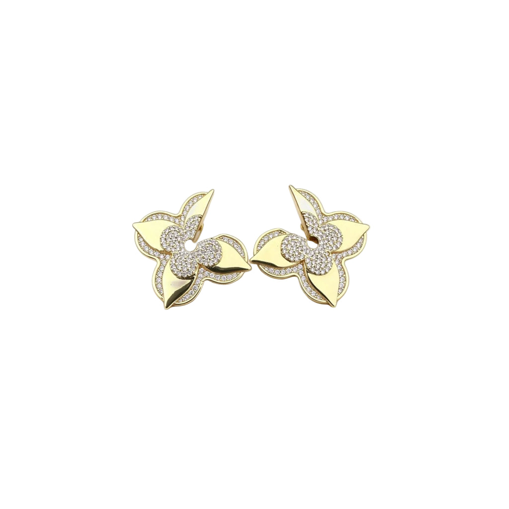 Floral Clover Stud Earrings Fully Paved Sparkling Gemstones Fashion Women Ear Jewelry