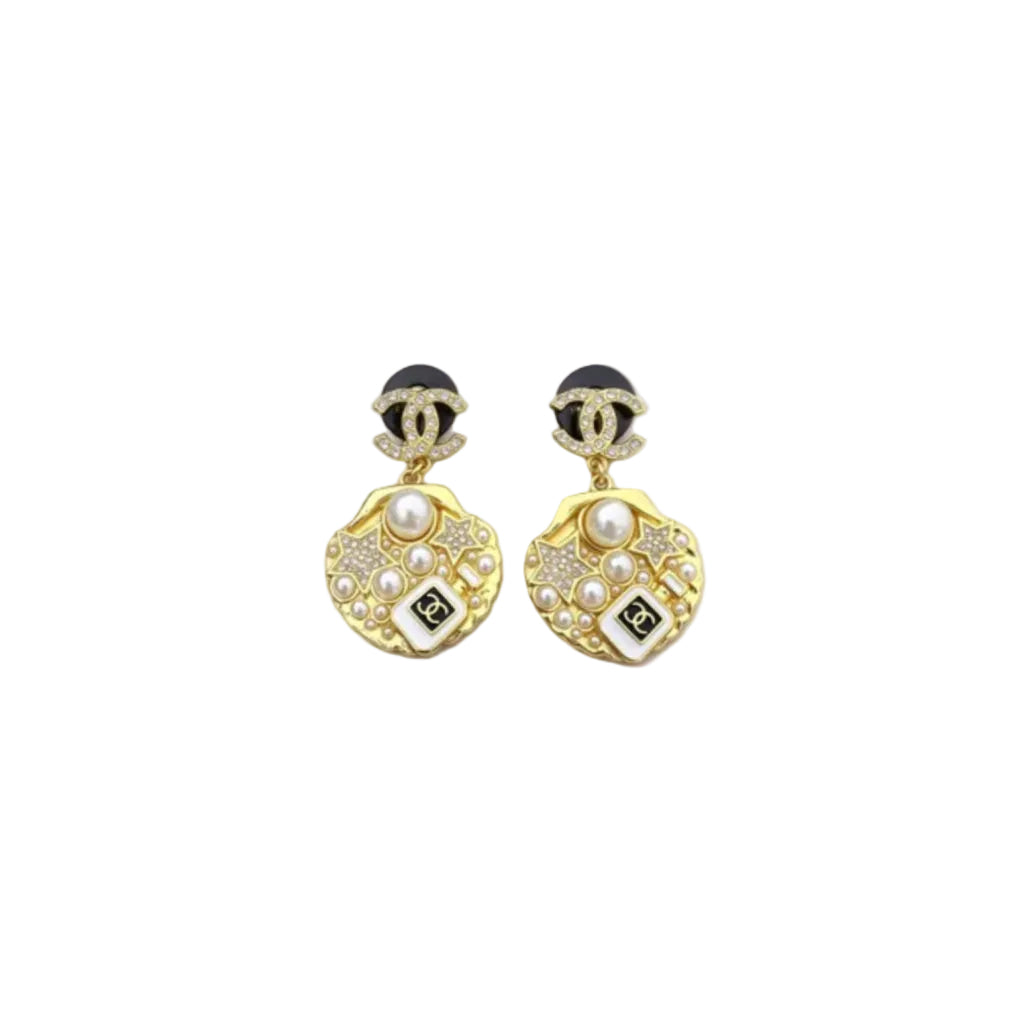 Seashell Lustrous Bead Drop Earrings Inlaid Sparkling Gemstones Fashion Women Ear Jewelry