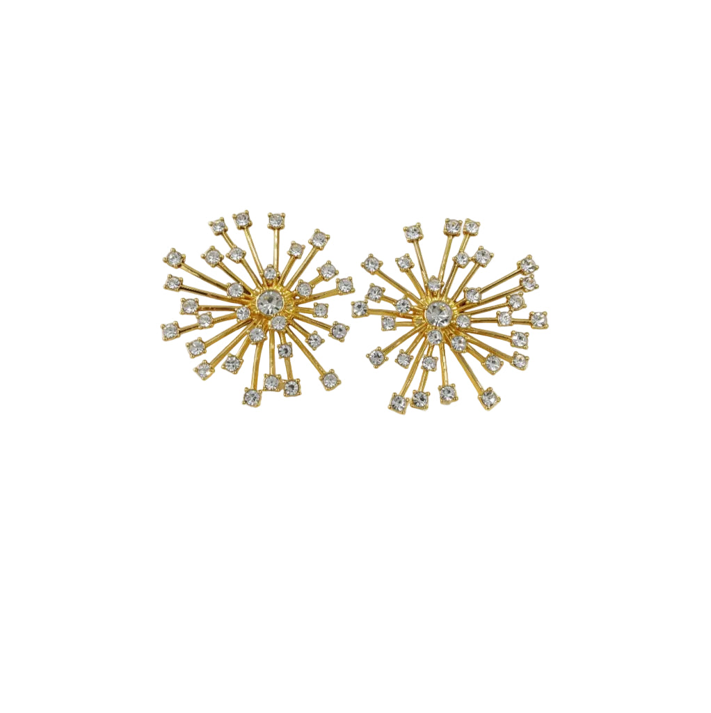 Gold Fireworks Stud Earrings Sparkling Gemstones Statement Ear Jewelry