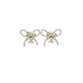 Crystal Pavé Bow Stud Earrings–Two-Tone, Interlocking C Charm