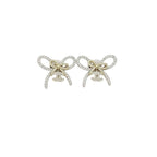 Crystal Pavé Bow Stud Earrings–Two-Tone, Interlocking C Charm
