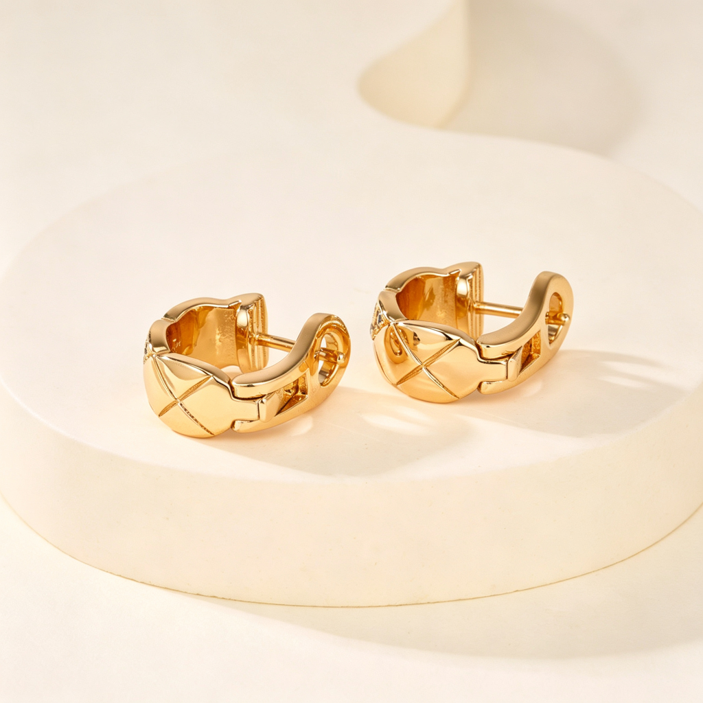 Quilted Lattice Huggie Earrings–Full Gemstone Pavé