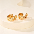 Quilted Lattice Huggie Earrings–Full Gemstone Pavé