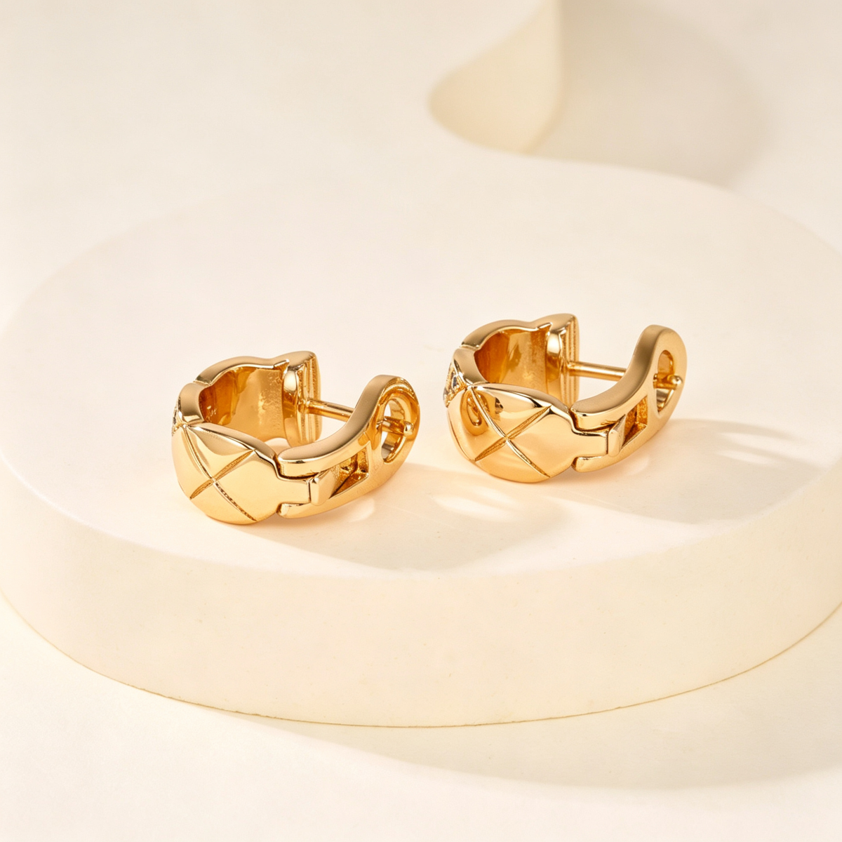 Quilted Lattice Huggie Earrings–Full Gemstone Pavé