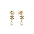 Chain Dangle Double-C Rhinestone Earrings