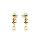 Chain Dangle Double-C Rhinestone Earrings