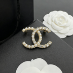 Interlocking C Brooch – Lustrous Beads & Clear Crystals