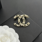 Interlocking C Brooch – Black & Clear Crystals with Lustrous Beads