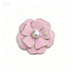 Two-Layer Enamel Camellia Flower Brooch – Lustrous Bead Center