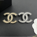 Interlocking C Enamel Brooch – Cream with Black Scalloped Edge