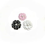 Two-Layer Enamel Camellia Flower Brooch – Lustrous Bead Center