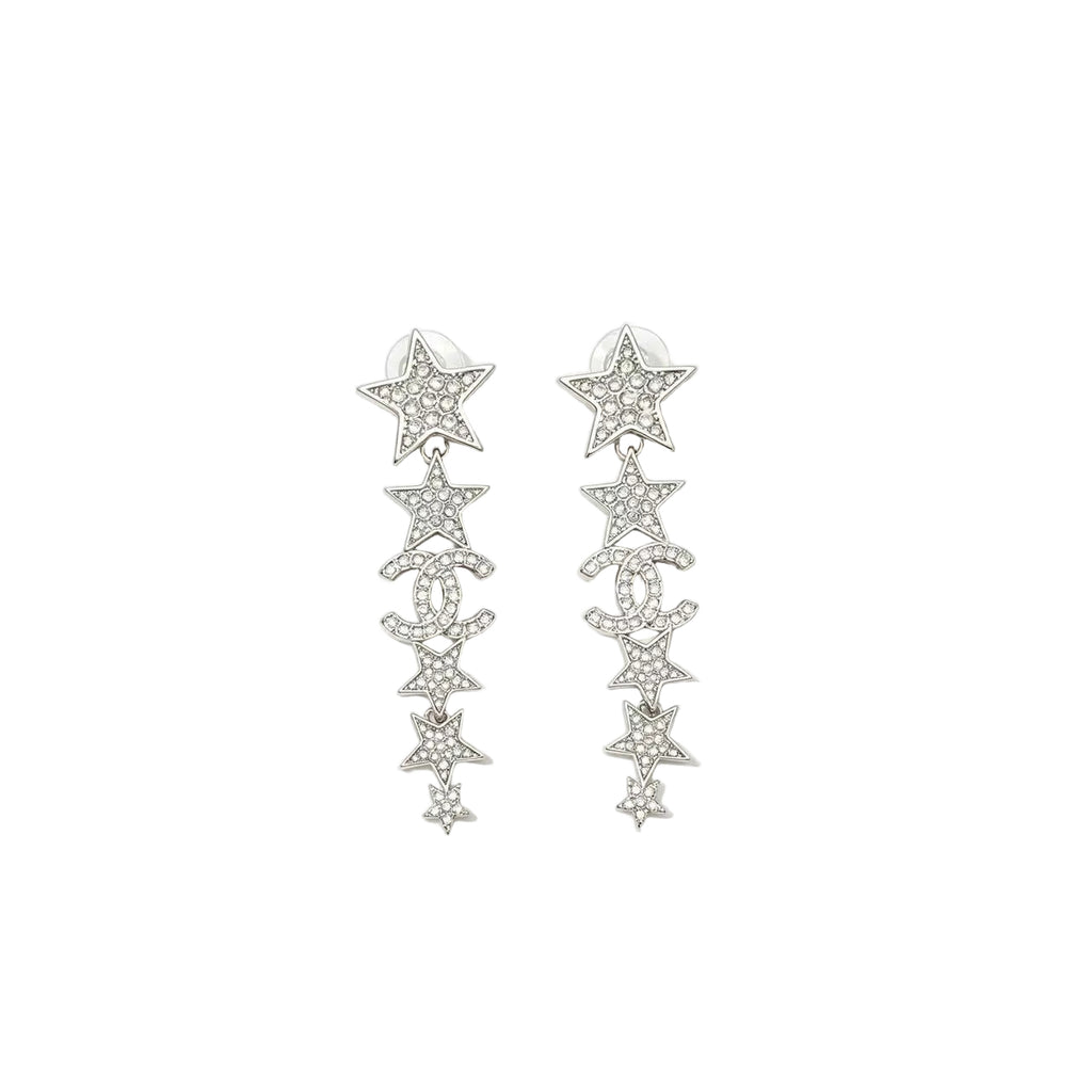 Crystal Pavé Star Linear Drop Earrings–Interlocking C Cascade