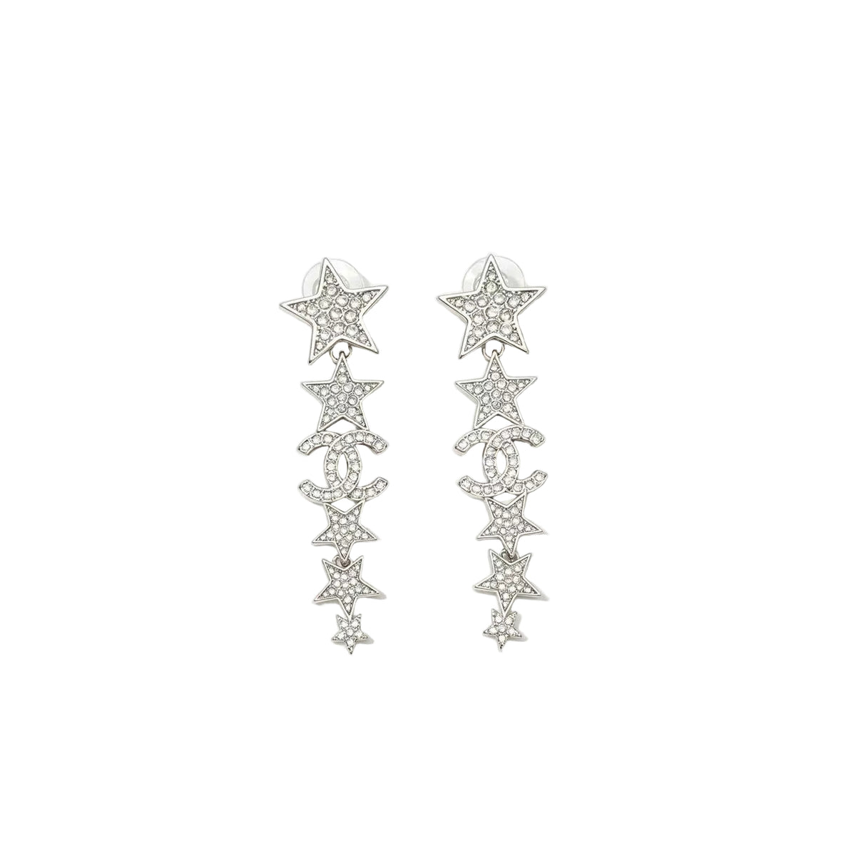 Crystal Pavé Star Linear Drop Earrings–Interlocking C Cascade