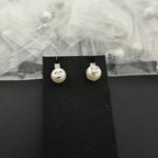 Round Lustrous Bead Drop Stud Earrings Inlaid Sparkling Gemstones Fashion Women Ear Jewelry