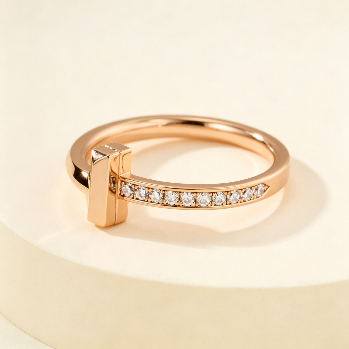Slim Half Pavé Gemstones T Letter Ring, Unisex Couple Ring for Daily Wear & Gifting