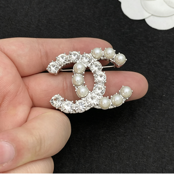Interlocking C Brooch – Crystals & Lustrous Beads