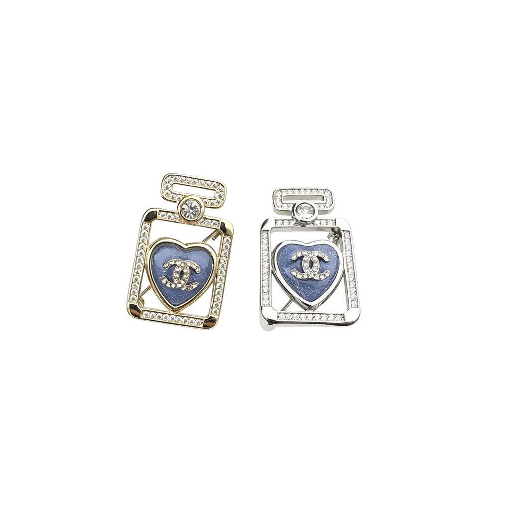 Perfume Bottle Brooch – Crystal Pavé, Blue Heart