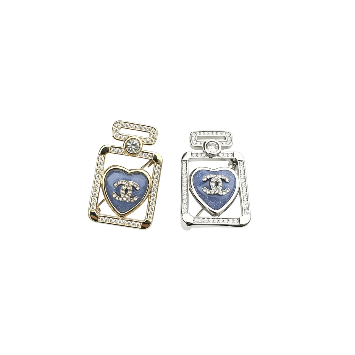 Perfume Bottle Brooch – Crystal Pavé, Blue Heart