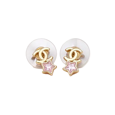 Intertwined Ring Star Drop Stud Earrings Inlaid Pink Sparkling Gemstones Fashion Women Ear Jewelry