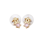 Intertwined Ring Star Drop Stud Earrings Inlaid Pink Sparkling Gemstones Fashion Women Ear Jewelry