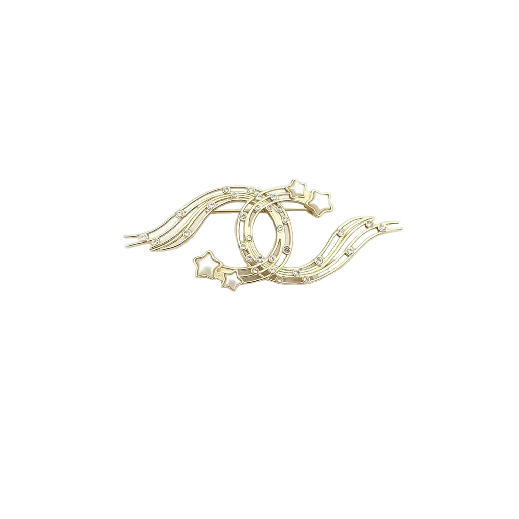 Star Trail Brooch – Crystal Bars & Lustrous Bead Stars
