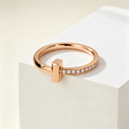 Slim Half Pavé Gemstones T Letter Ring, Unisex Couple Ring for Daily Wear & Gifting