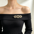 Interlocking C Bar Brooch – Pavé Crystals & Marquise Leaf Stones