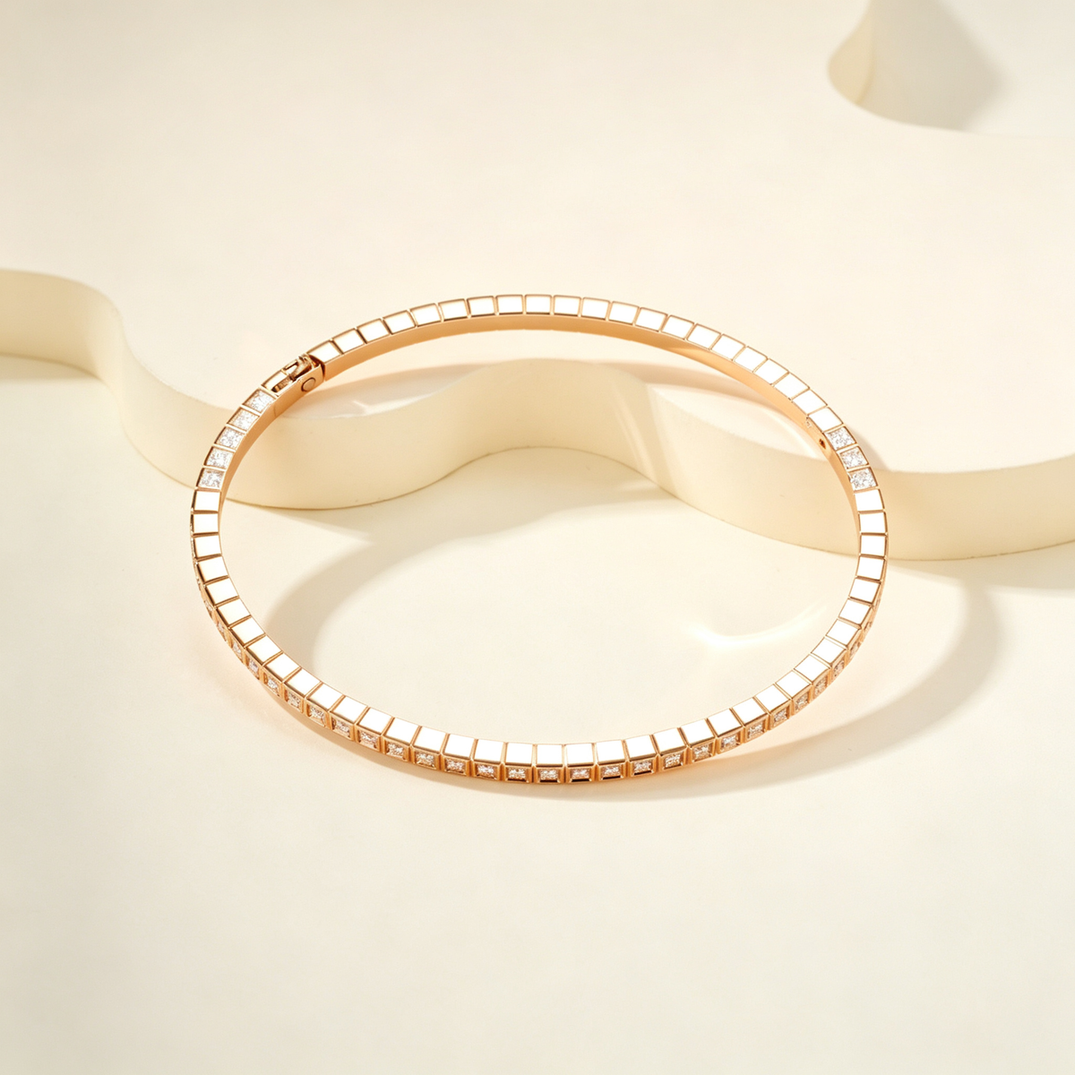 Slim Full Pavé Gemstones Bangle, Minimalist Thin Band with Square Shape for Daily Wear & Gifting