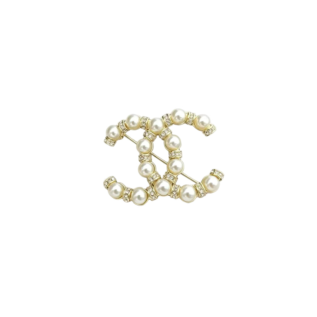 Interlocking C Brooch with Lustrous Beads & Crystal Spacers