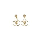 Chain Dangle Double-C Rhinestone Earrings