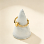 Slim Half Pavé Gemstones T Letter Ring, Unisex Couple Ring for Daily Wear & Gifting