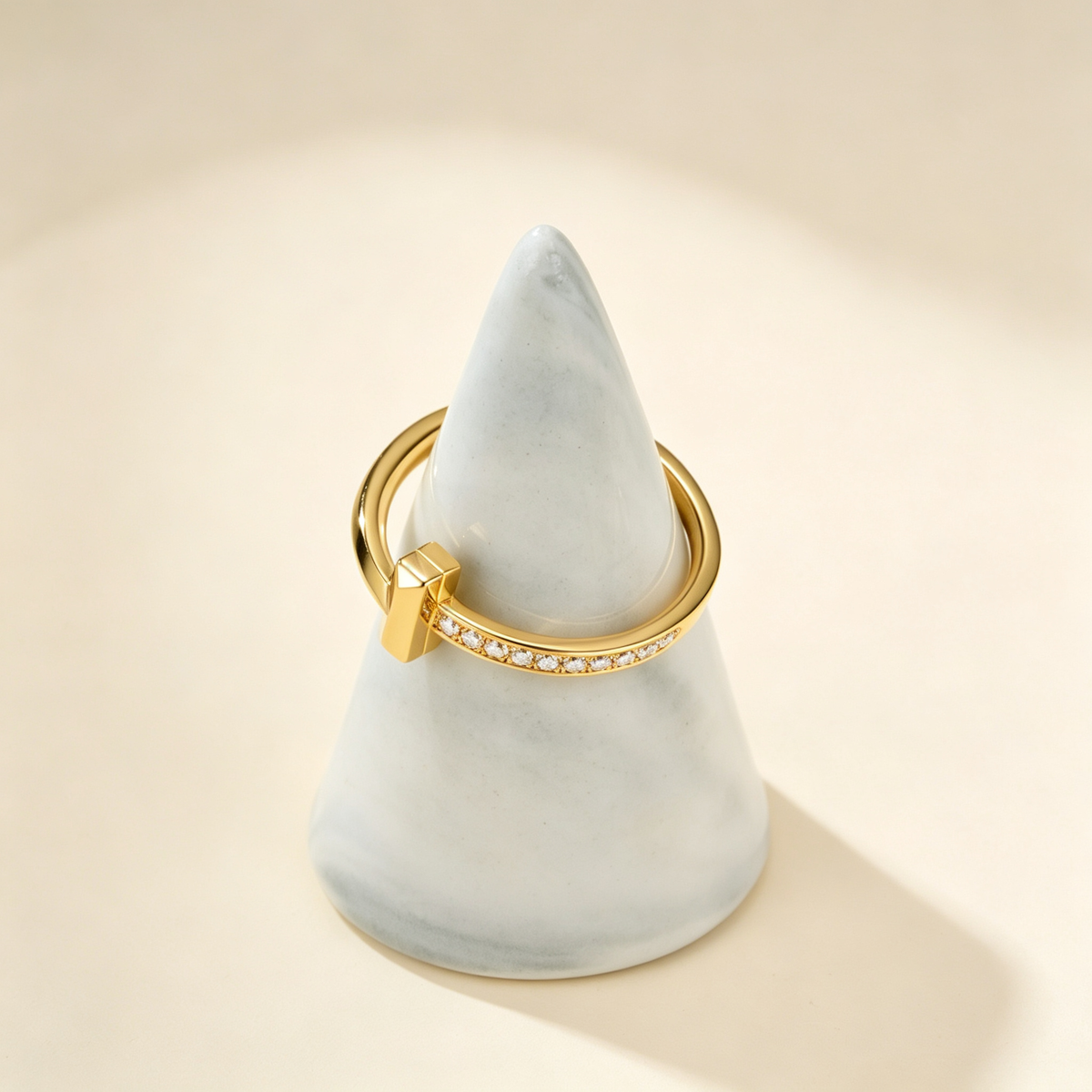 Slim Half Pavé Gemstones T Letter Ring, Unisex Couple Ring for Daily Wear & Gifting