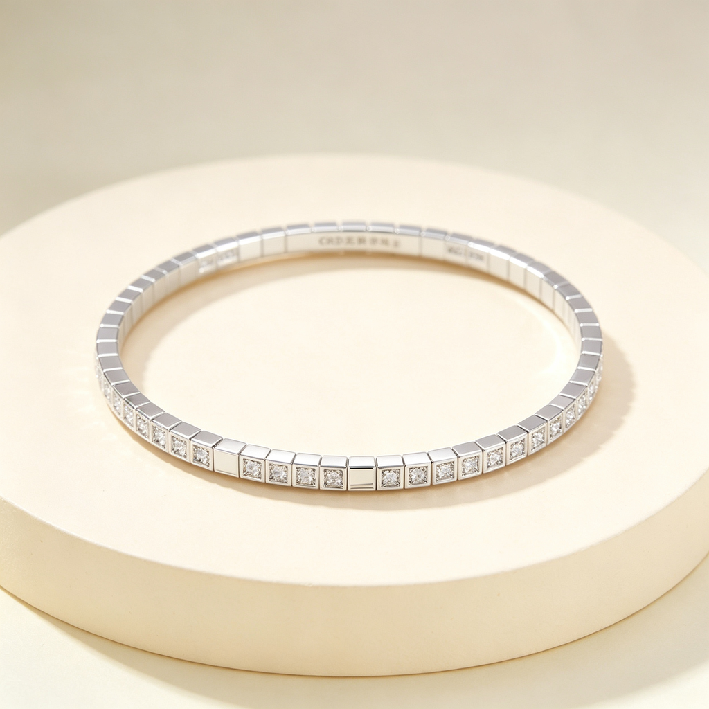 Slim Full Pavé Gemstones Bangle, Minimalist Thin Band with Square Shape for Daily Wear & Gifting