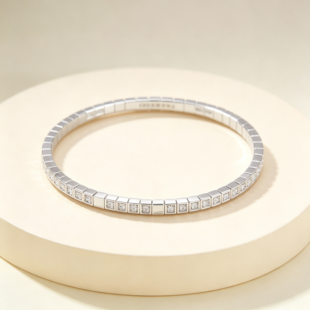 Slim Full Pavé Gemstones Bangle, Minimalist Thin Band with Square Shape for Daily Wear & Gifting