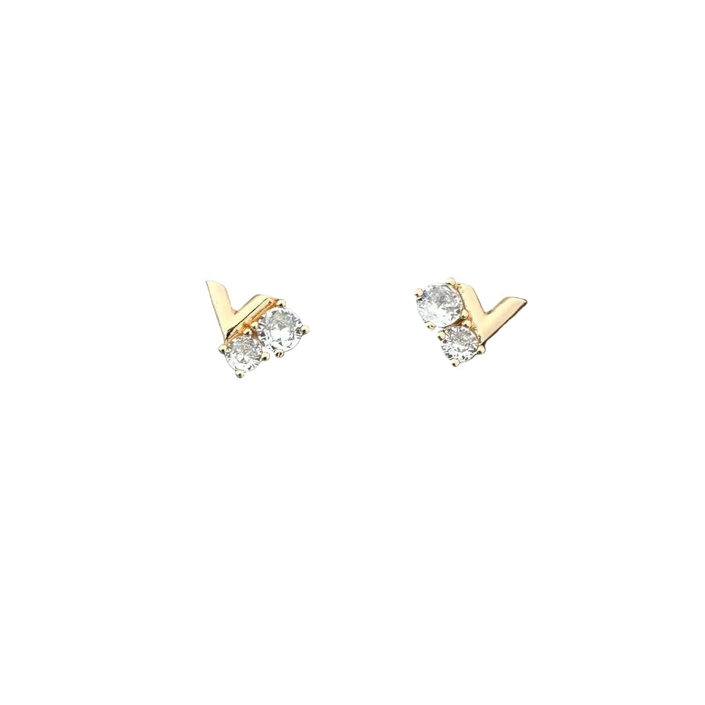 V Shape Stud Earrings Inlaid Sparkling Gemstones Fashion Women Ear Jewelry