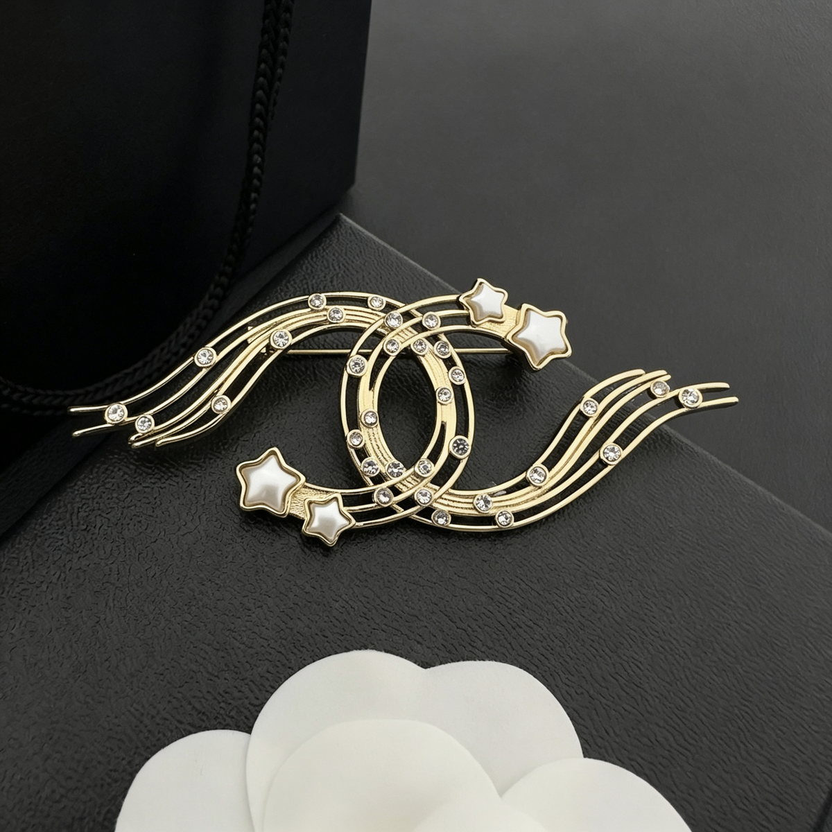 Star Trail Brooch – Crystal Bars & Lustrous Bead Stars