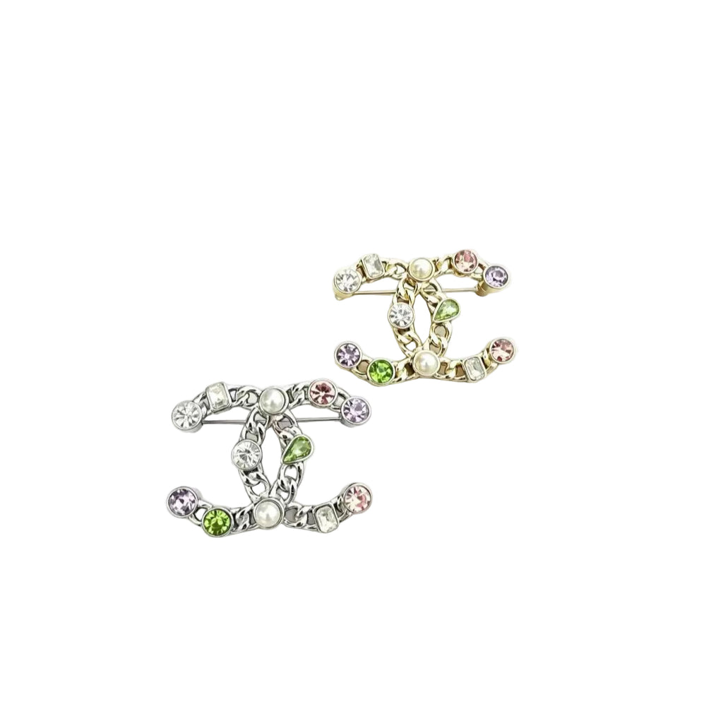 Interlocking C Multi-Stone Chain Brooch