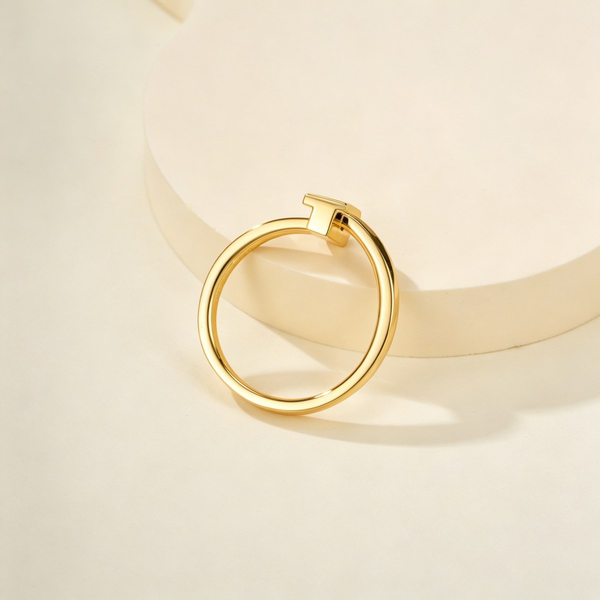 Slim Half Pavé Gemstones T Letter Ring, Unisex Couple Ring for Daily Wear & Gifting
