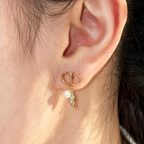 Mini Stud Earrings–Rhinestone Leaf & Pearl Drops