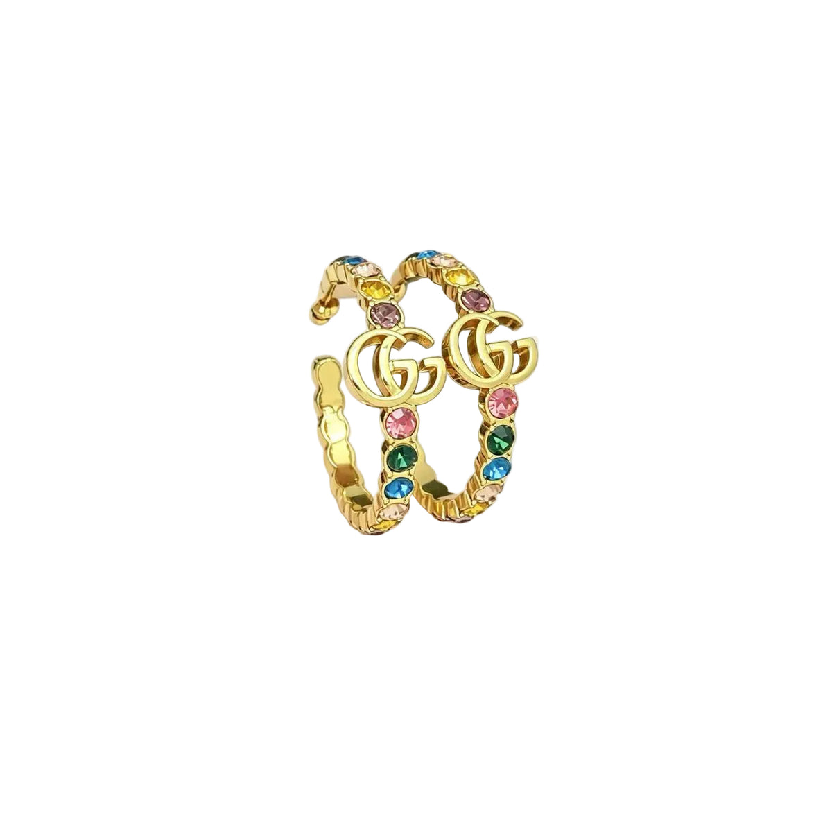 Multicolor Crystal Open Hoop Earrings–Interlocking G Motif