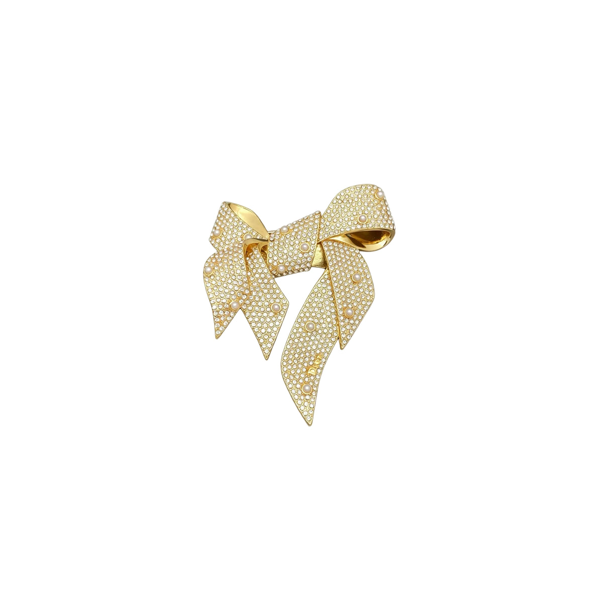 Crystal Pavé Bow Brooch – Lustrous Bead Accents