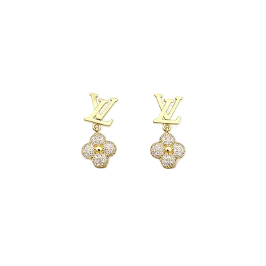 Intertwined Letter Floral Drop Stud Earrings Fully Paved Sparkling Gemstones Fashion Women Ear Jewelry