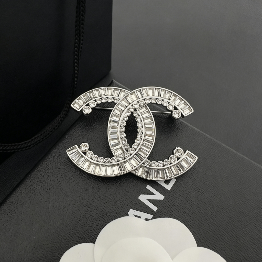 Interlocking C Baguette & Round Crystal Brooch