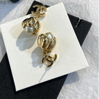 Interlocking C Stud Earrings with Flower Drop